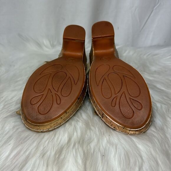 Born Champagne Floral Trim Leather Cork Platform Sandals Sz 7 - Picture 6 of 7